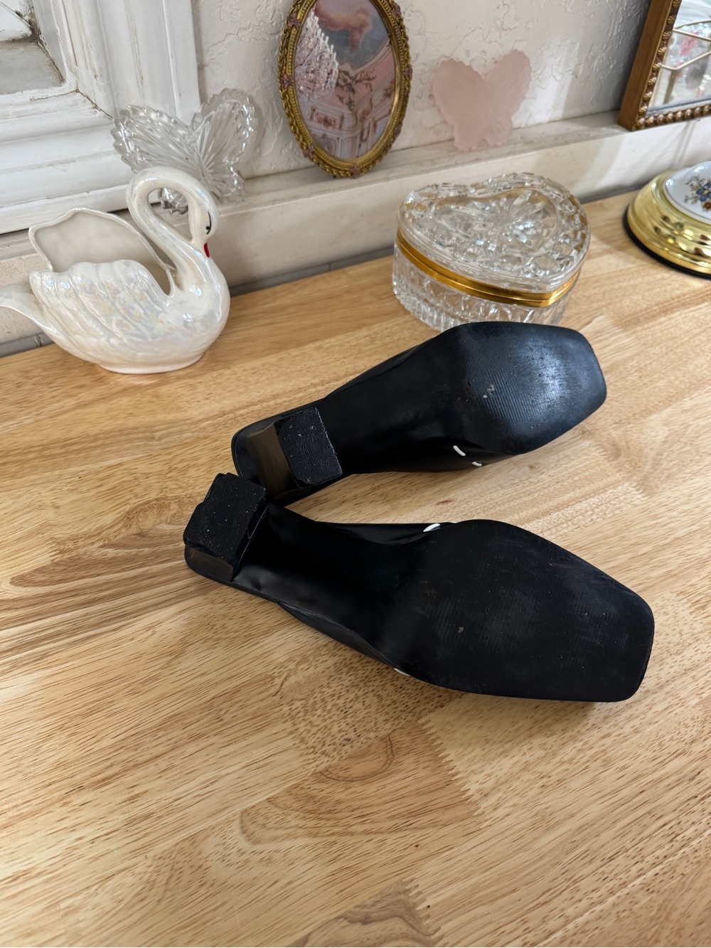 Bandolino Y2K Kitten Heel Mules Size 8.5 | Navy Square Toe Bow Slides Pumps - Picture 9 of 12